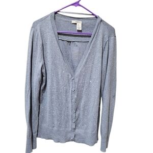 DKNY Gray V-Neck Cardigan Size‎ Large